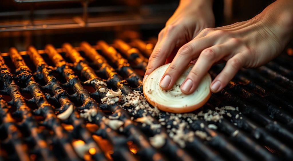 limpar grelha de churrasqueira com cebola